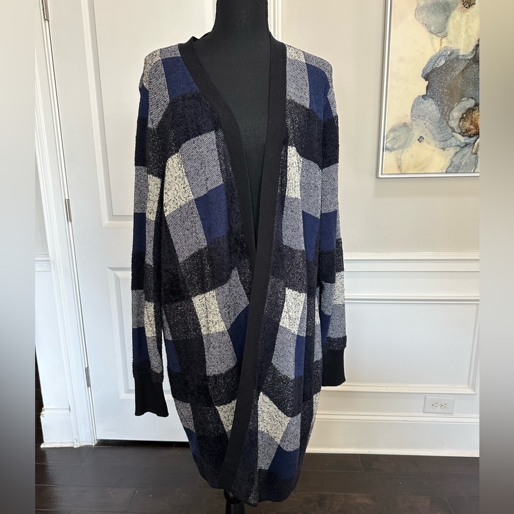 Lane Bryant Plaid Blue Black Open-Front Cardigan – Size 18/20
